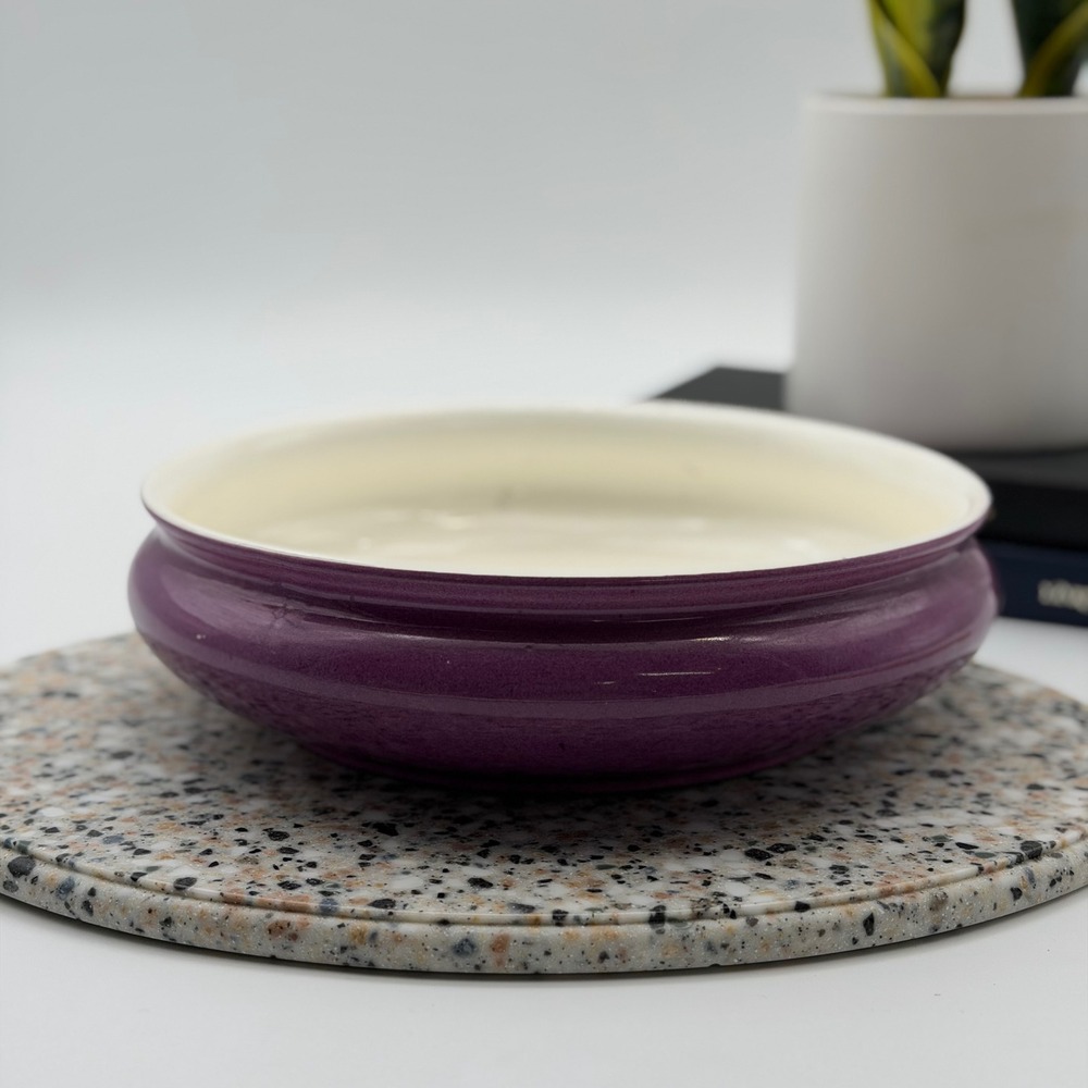 Nippon Vintage Purple Glazed Ceramic Low Bowl Japan Green Globe Mark 9.5"
